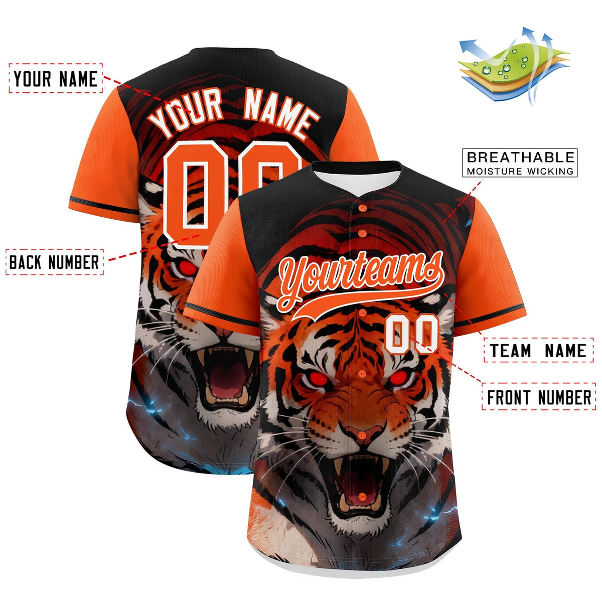 Custom Orange White Tiger Animal Series Personalization Graffiti Pattern Baseball Jersey| KXKSHOP