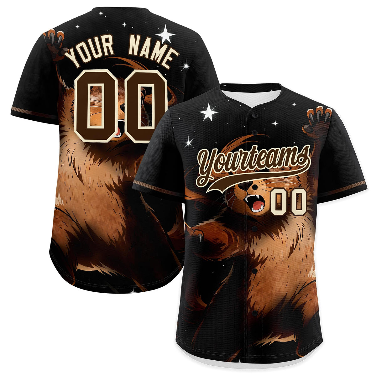 Custom Black Brown Cream Animal Series Personalization Graffiti Pattern Baseball Jersey| KXKSHOP