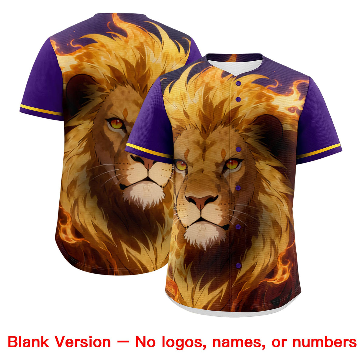 Custom Purple White Gold Lion Animal Series Personalization Graffiti Pattern Baseball Jersey| KXKSHOP