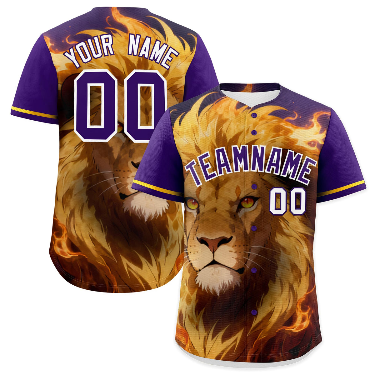 Custom Purple White Gold Lion Animal Series Personalization Graffiti Pattern Baseball Jersey| KXKSHOP