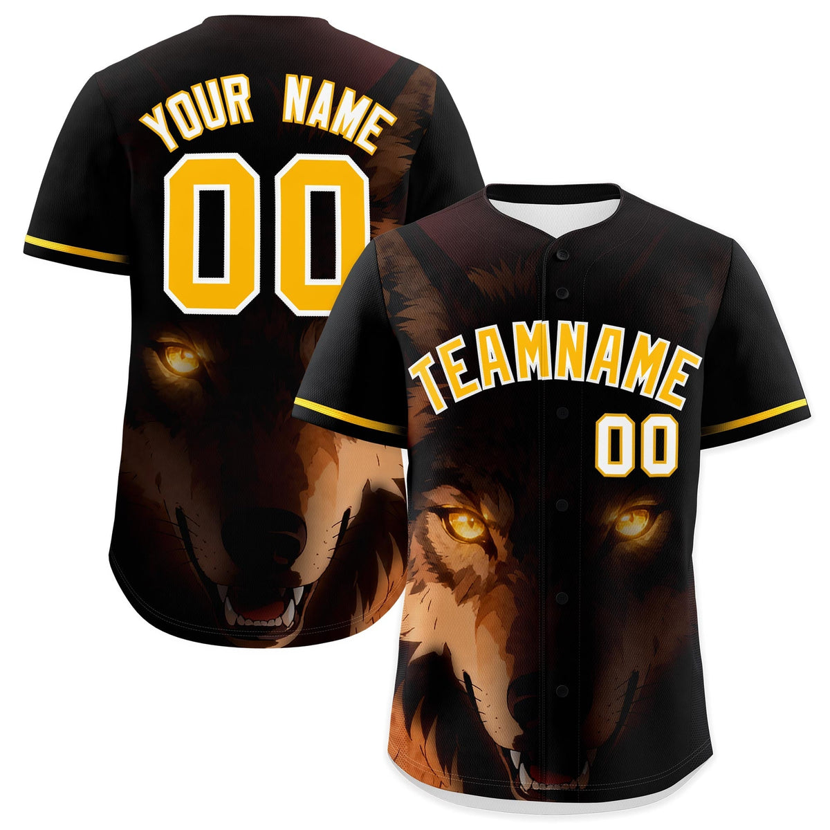 Custom Black Gold White Wolf Animal Series Personalization Graffiti Pattern Baseball Jersey| KXKSHOP