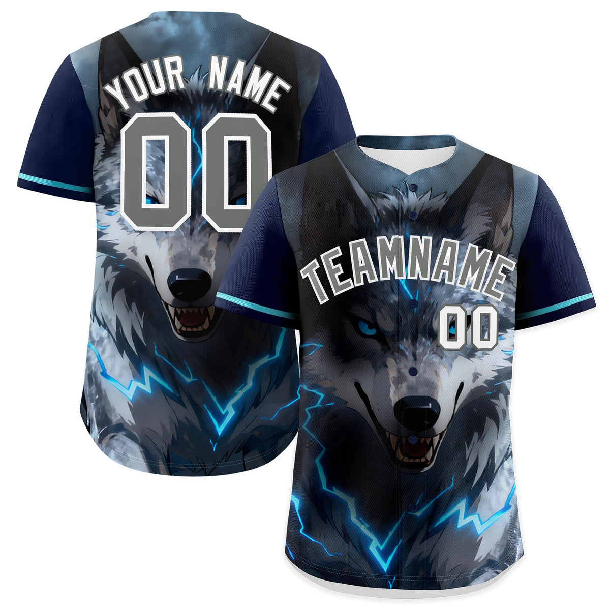 Custom Dark Blue Gray White Wolf Animal Series Personalization Graffiti Pattern Baseball Jersey| KXKSHOP