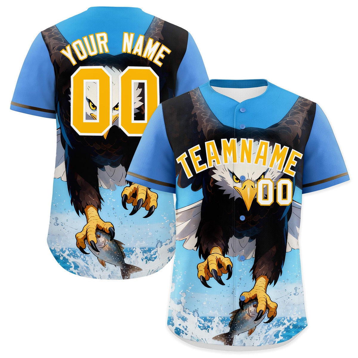 Custom Powder Blue Yellow White Eagle Animal Series Personalization Graffiti Pattern Baseball Jersey| KXKSHOP