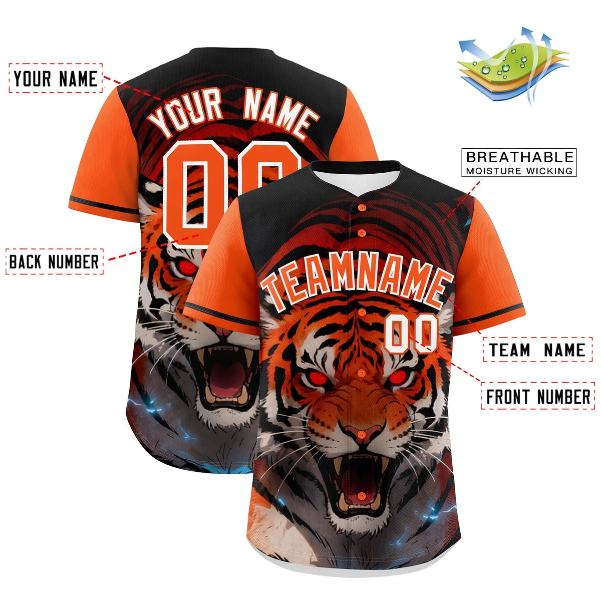 Custom Orange White Tiger Animal Series Personalization Graffiti Pattern Baseball Jersey| KXKSHOP