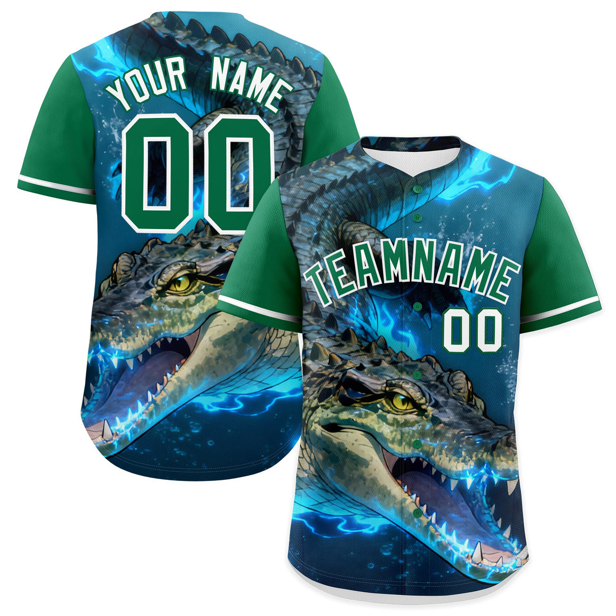 Custom Kelly Green White Crocodile Animal Series Personalization Graffiti Pattern Baseball Jersey| KXKSHOP