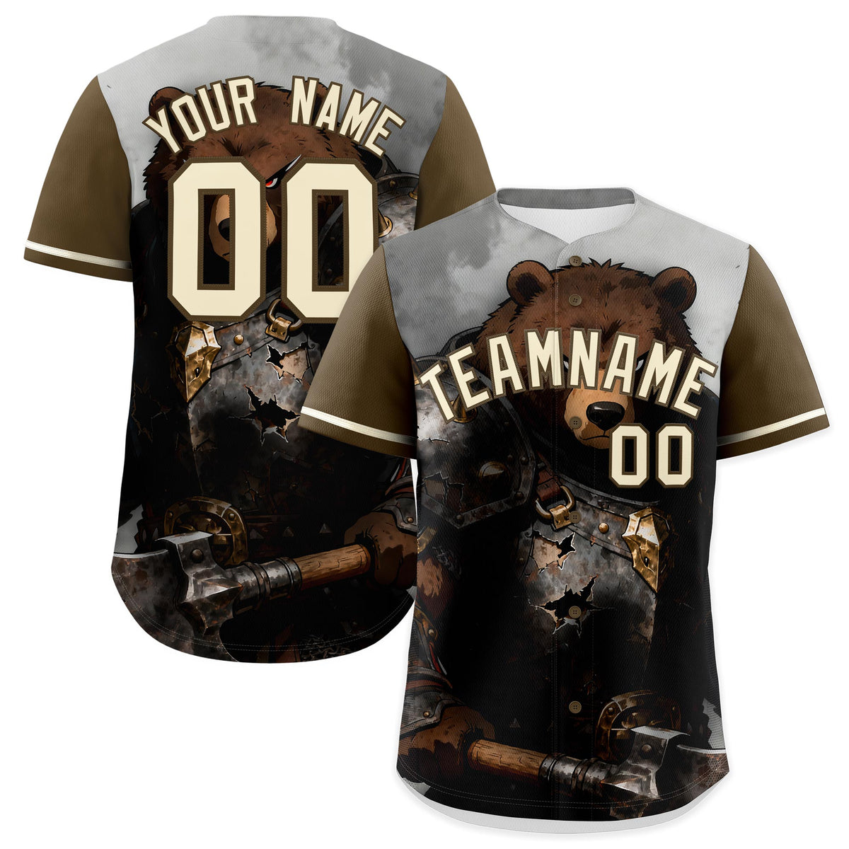 Custom Light Brown Cream Bear Animal Series Personalization Graffiti Pattern Baseball Jersey| KXKSHOP