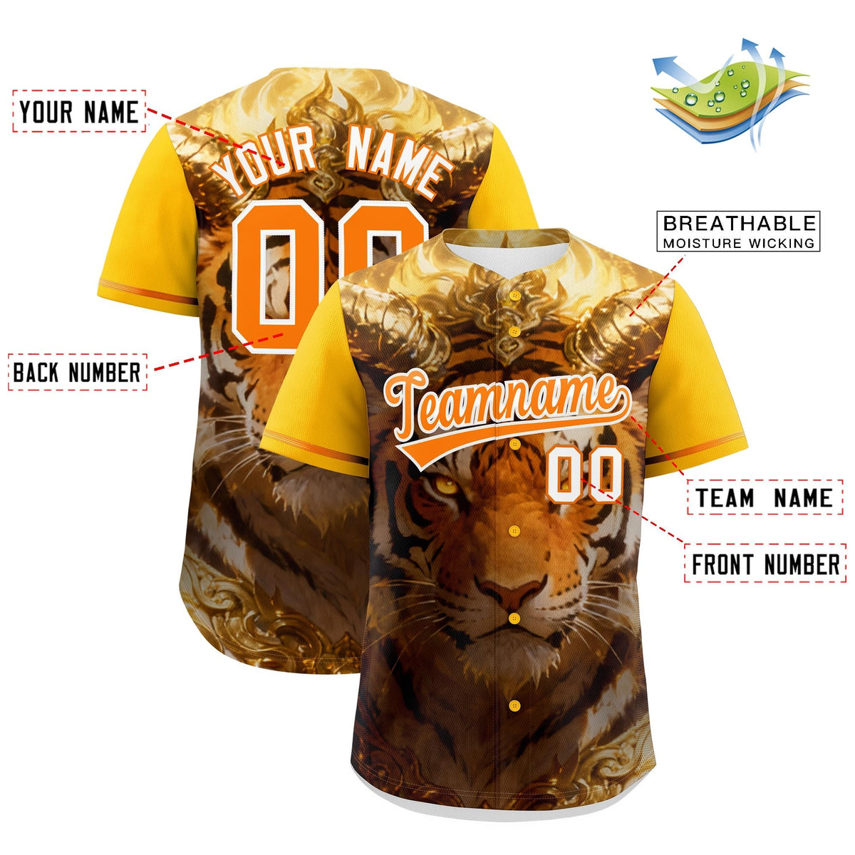 Custom Yellow Orange White Tiger Animal Series Personalization Graffiti Pattern Baseball Jersey| KXKSHOP