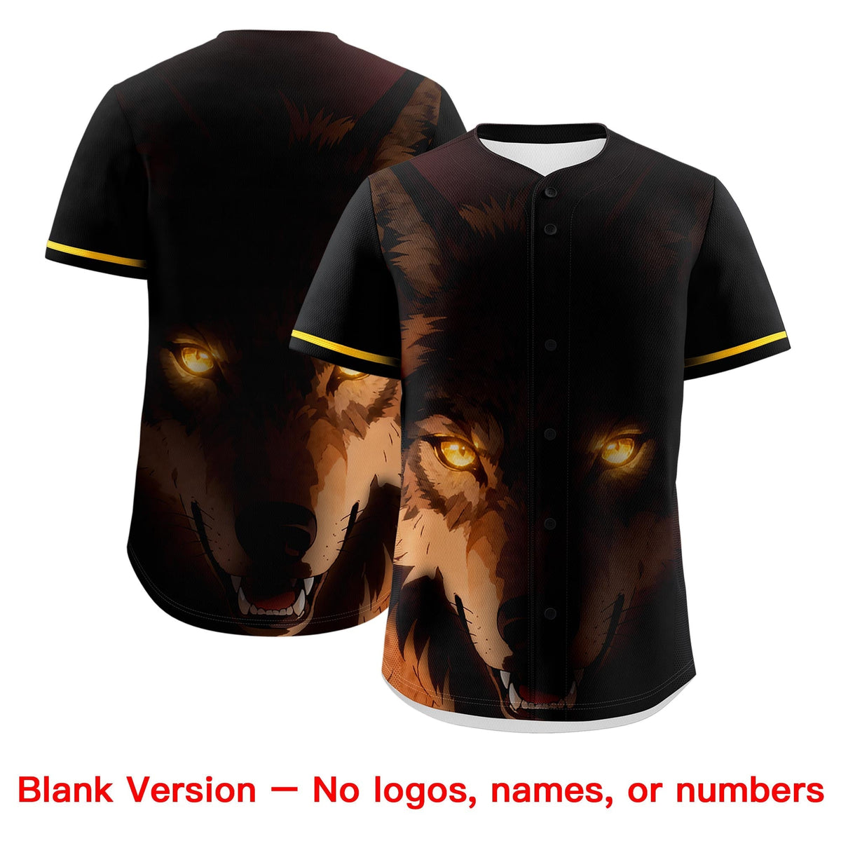 Custom Black Gold White Wolf Animal Series Personalization Graffiti Pattern Baseball Jersey| KXKSHOP