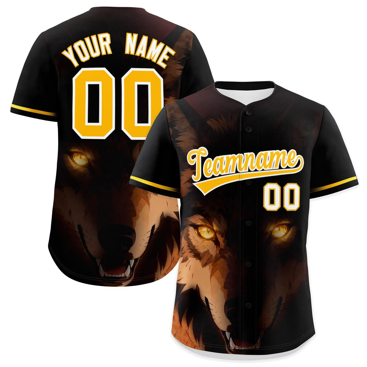 Custom Black Gold White Wolf Animal Series Personalization Graffiti Pattern Baseball Jersey| KXKSHOP