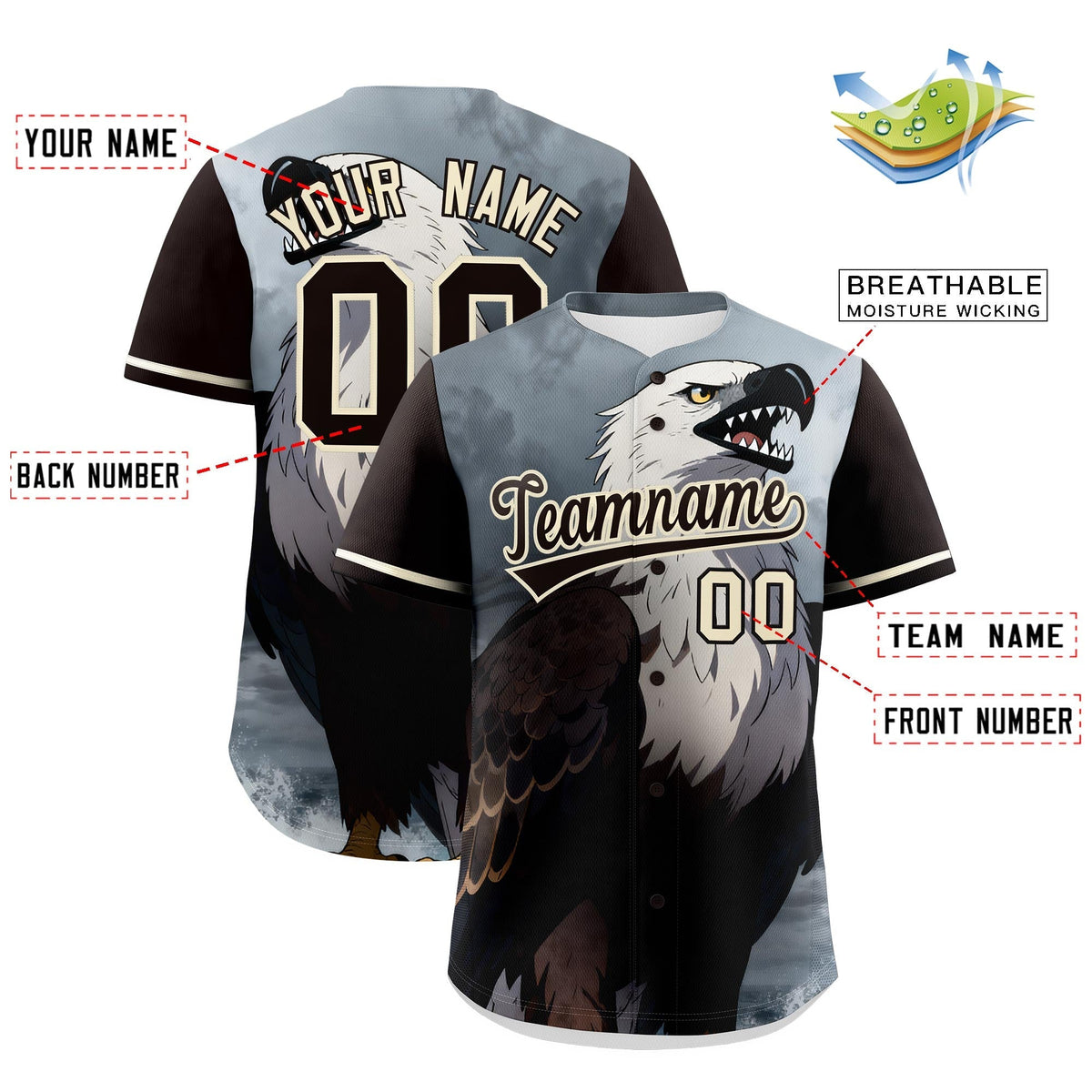 Custom Cream Brown Eagle Animal Series Personalization Graffiti Pattern Baseball Jersey| KXKSHOP
