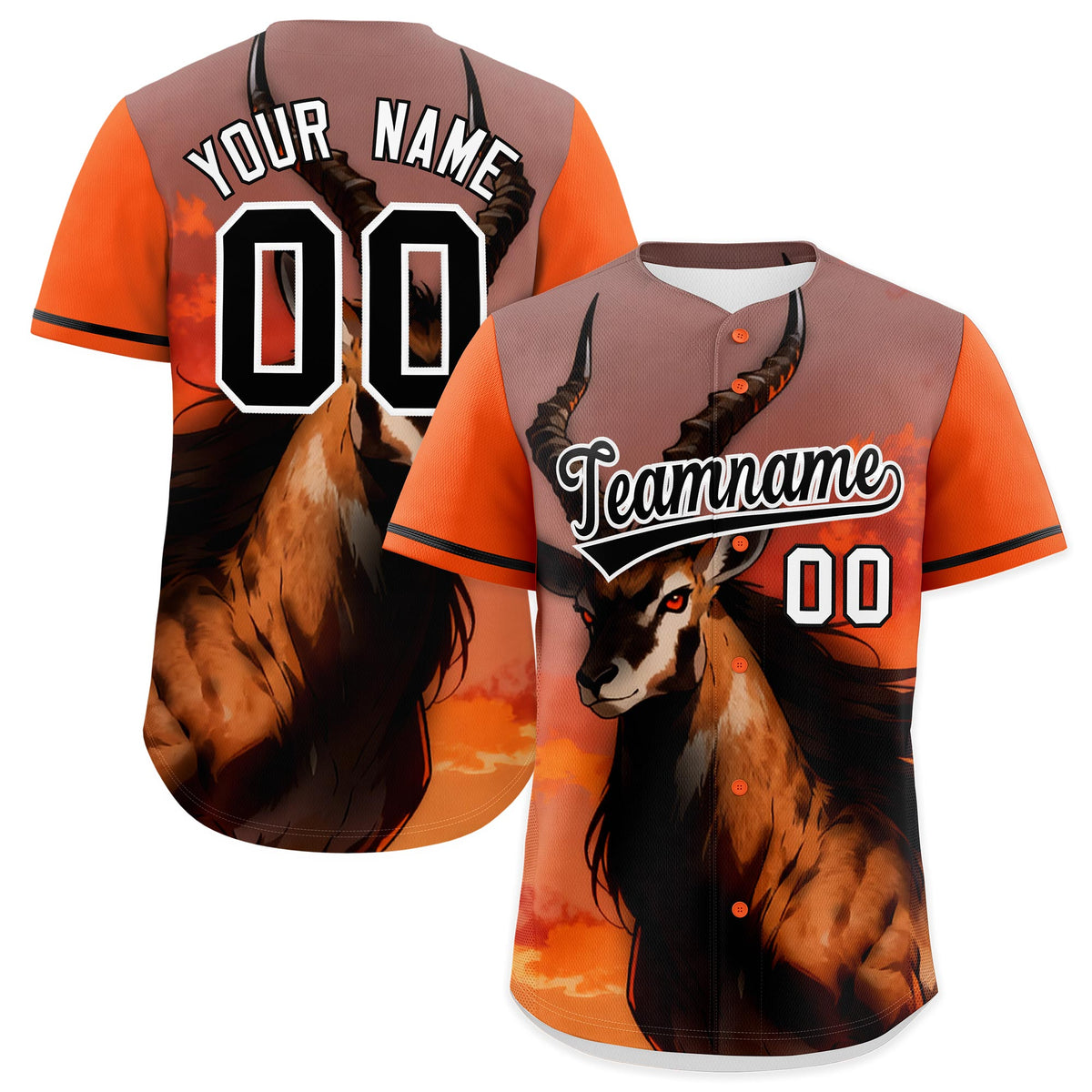 Custom Orange Black White Deer Animal Series Personalization Graffiti Pattern Baseball Jersey| KXKSHOP