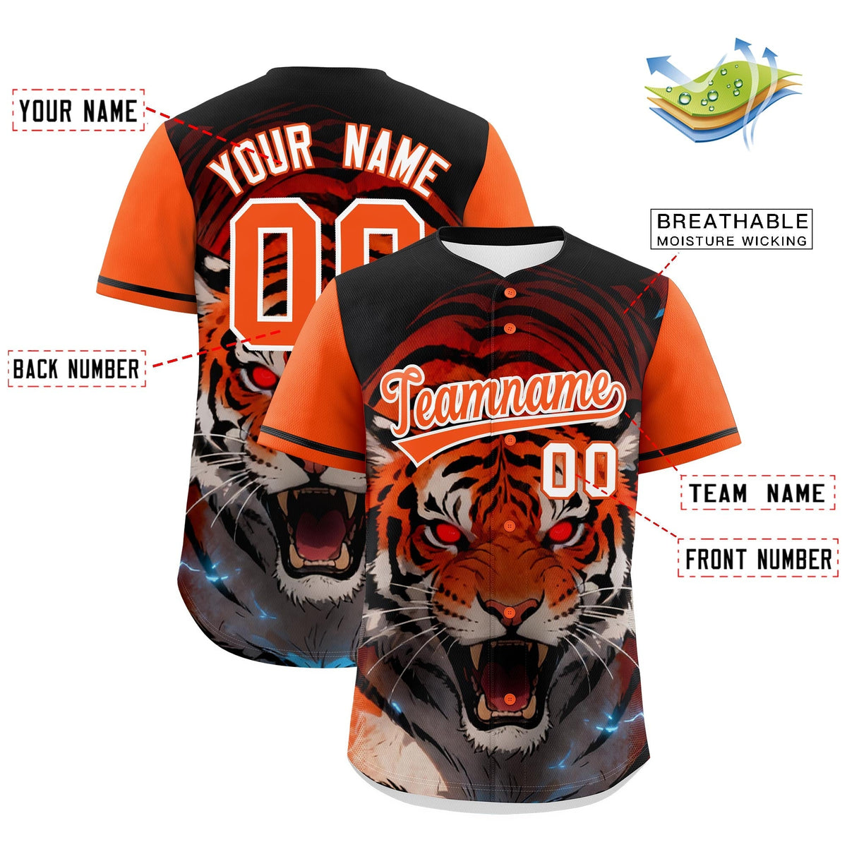 Custom Orange White Tiger Animal Series Personalization Graffiti Pattern Baseball Jersey| KXKSHOP