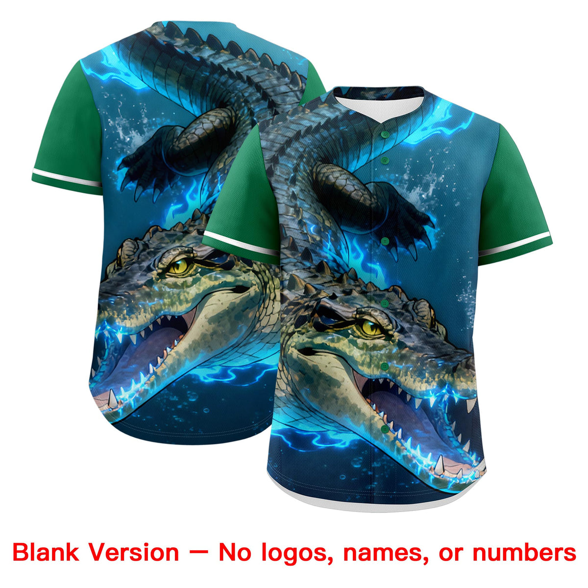 Custom Kelly Green White Crocodile Animal Series Personalization Graffiti Pattern Baseball Jersey| KXKSHOP