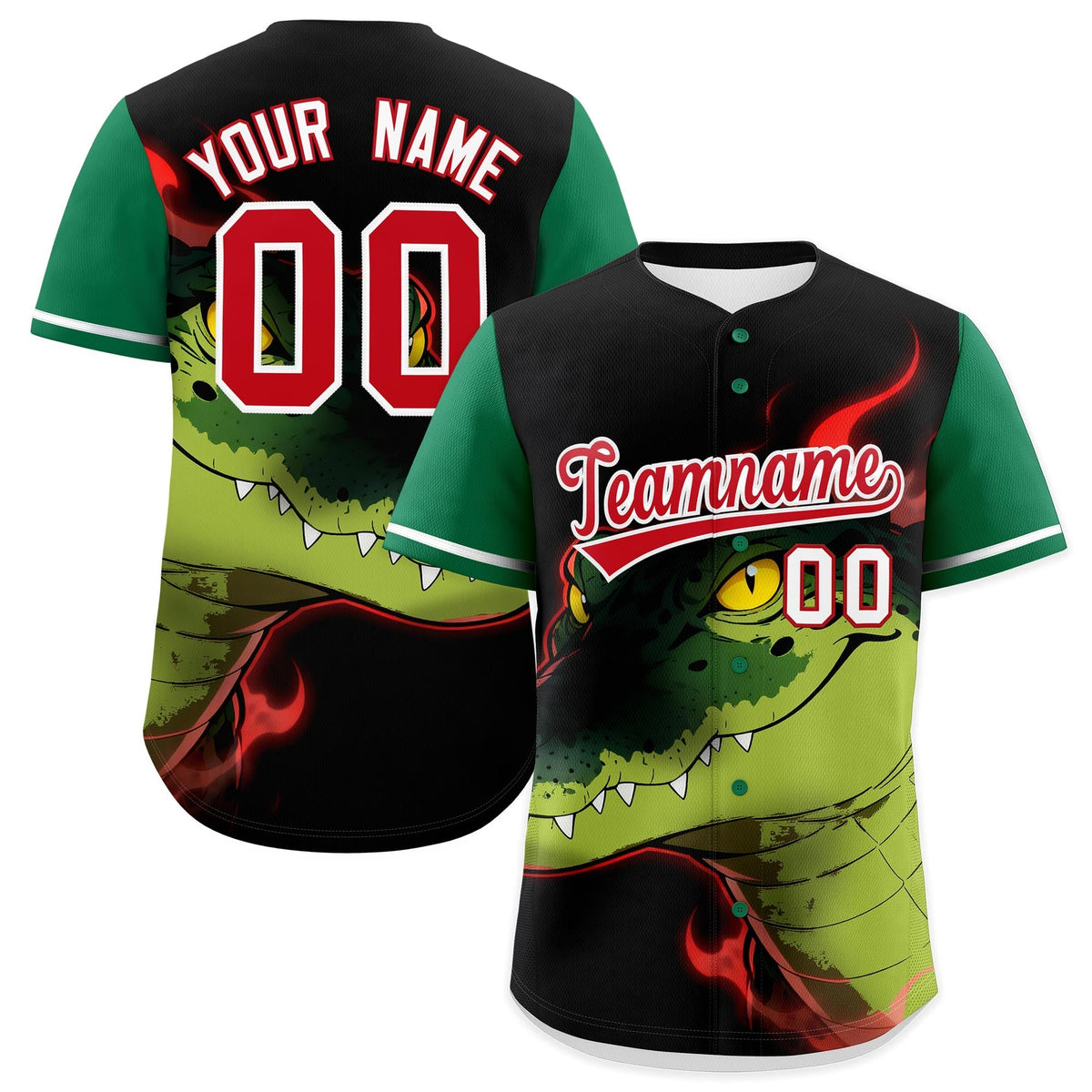 Custom Black Kelly Green Red Crocodile Animal Series Personalization Graffiti Pattern Baseball Jersey| KXKSHOP