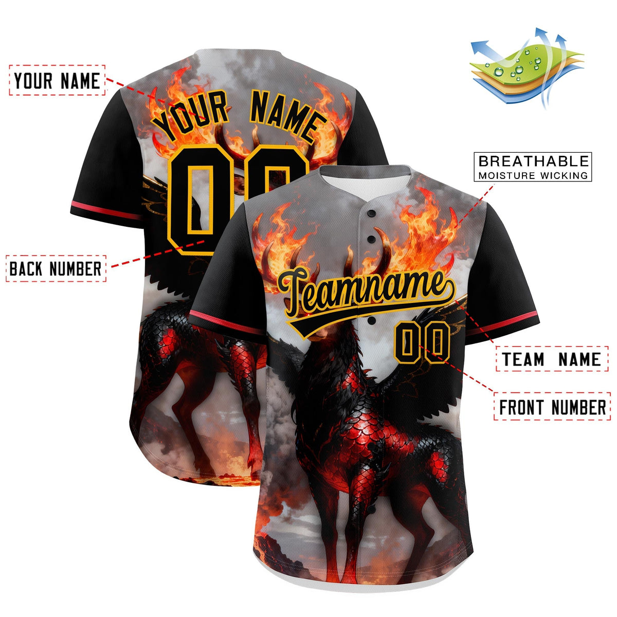 Custom Black Yellow Animal Series Personalization Graffiti Pattern Baseball Jersey| KXKSHOP