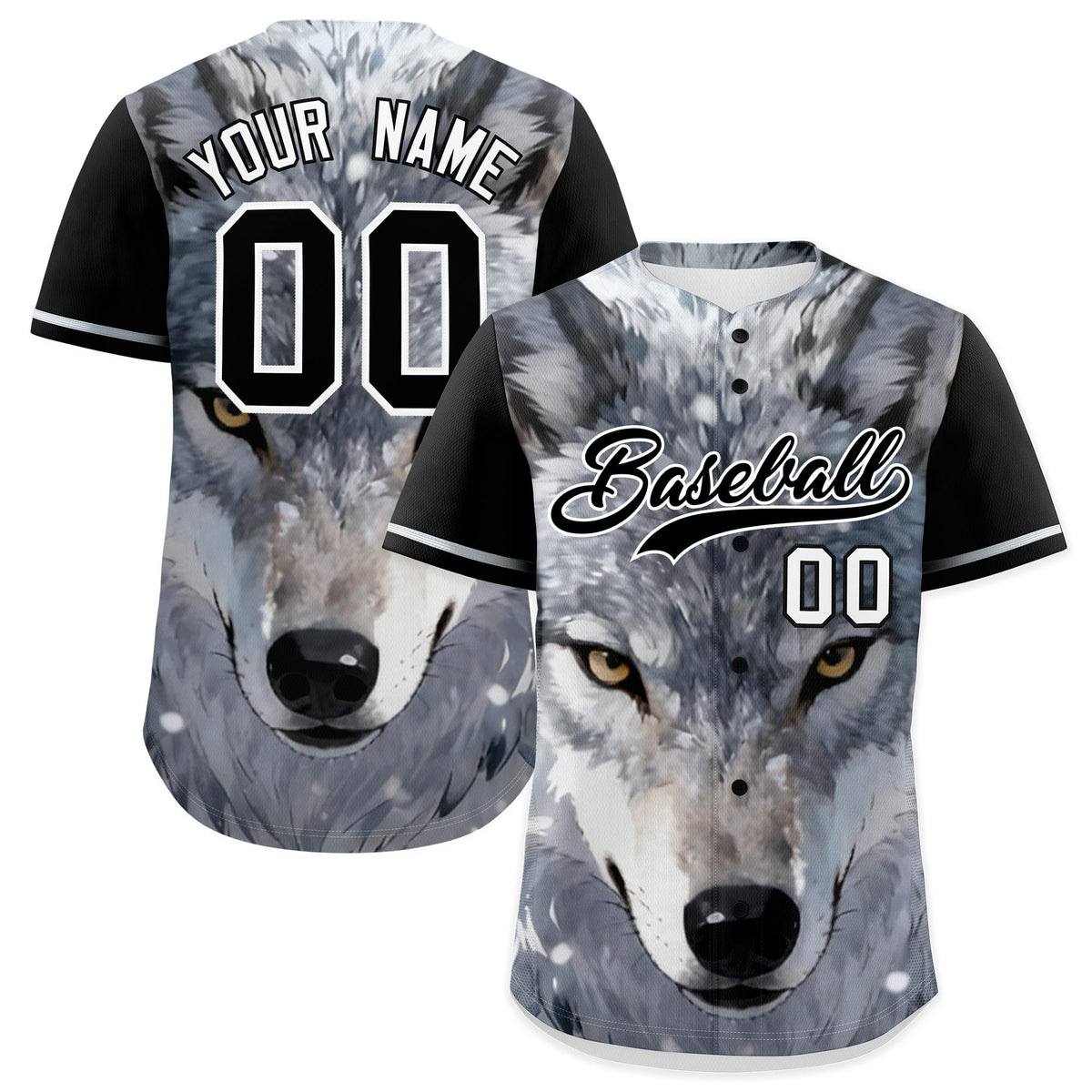 Custom Black White Gray Wolf Animal Series Personalization Graffiti Pattern Baseball Jersey| KXKSHOP