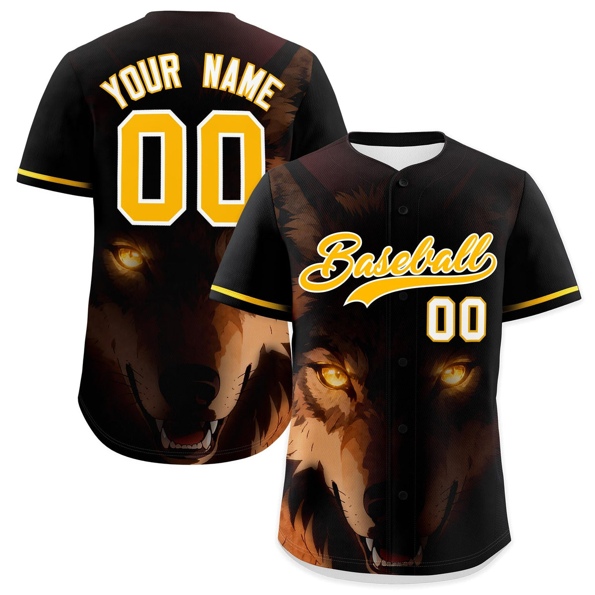 Custom Black Gold White Wolf Animal Series Personalization Graffiti Pattern Baseball Jersey| KXKSHOP