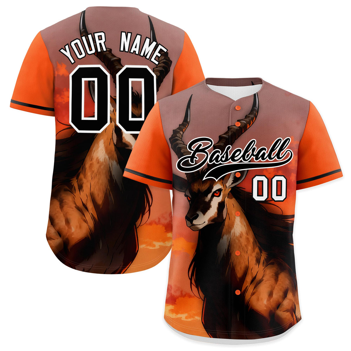 Custom Orange Black White Deer Animal Series Personalization Graffiti Pattern Baseball Jersey| KXKSHOP