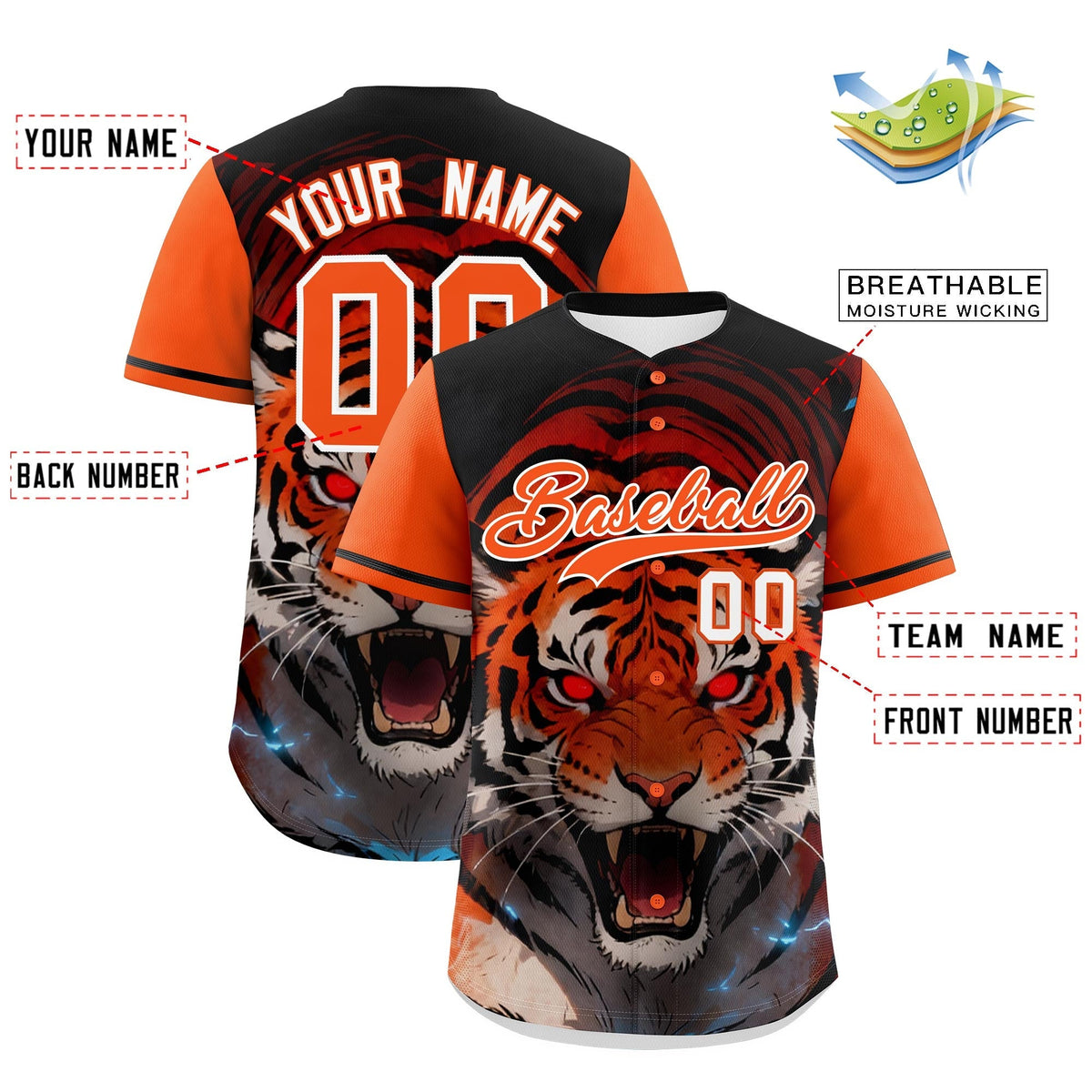 Custom Orange White Tiger Animal Series Personalization Graffiti Pattern Baseball Jersey| KXKSHOP
