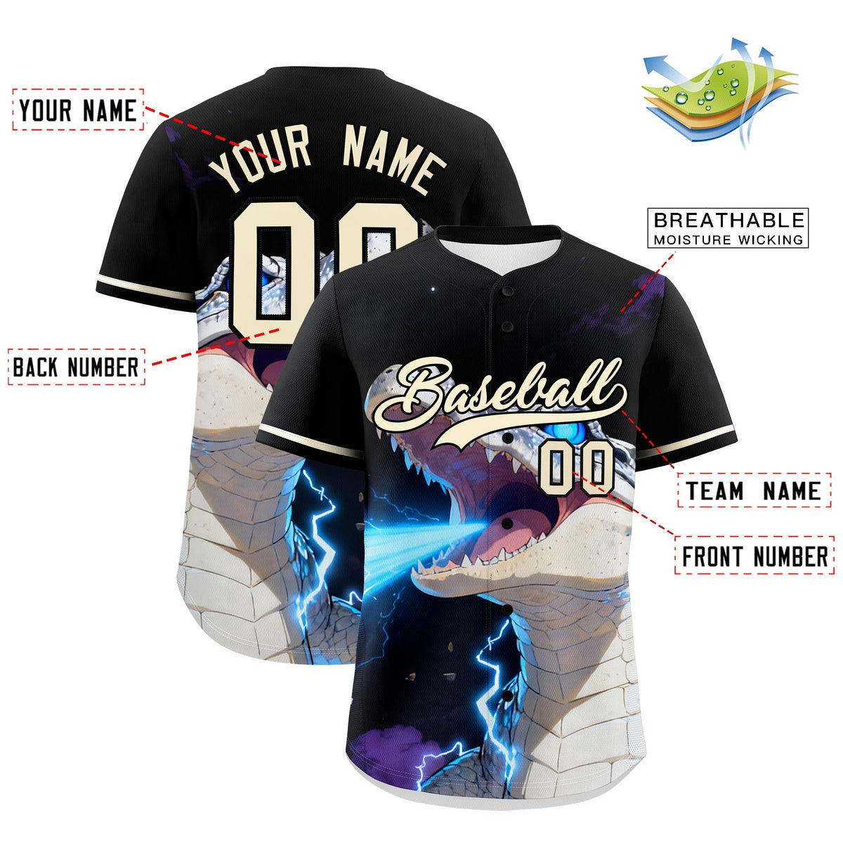 Custom Black Cream Animal Series Personalization Graffiti Pattern Baseball Jersey| KXKSHOP