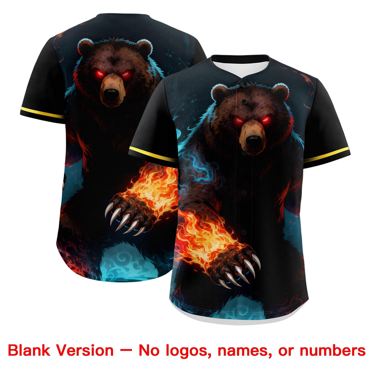 Custom Black Red Gold Bear Animal Series Personalization Graffiti Pattern Baseball Jersey| KXKSHOP