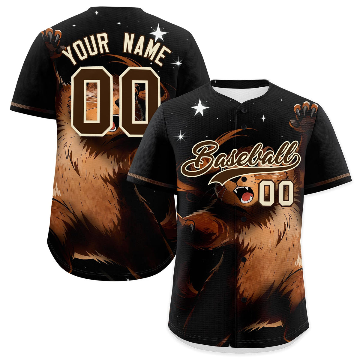 Custom Black Brown Cream Animal Series Personalization Graffiti Pattern Baseball Jersey| KXKSHOP