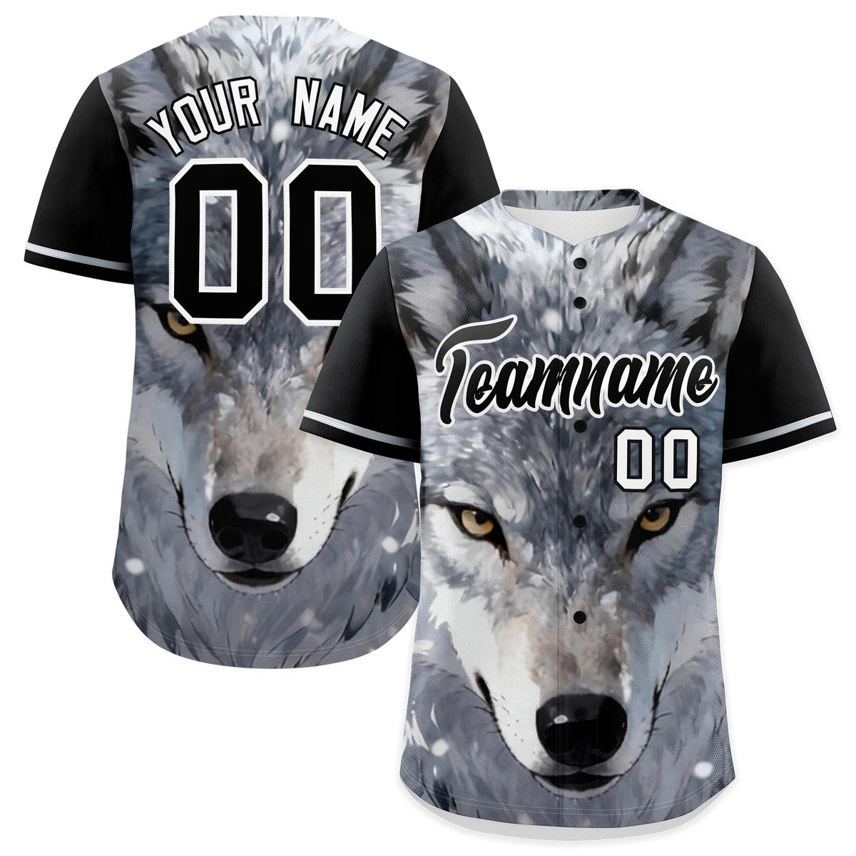 Custom Black White Gray Wolf Animal Series Personalization Graffiti Pattern Baseball Jersey| KXKSHOP