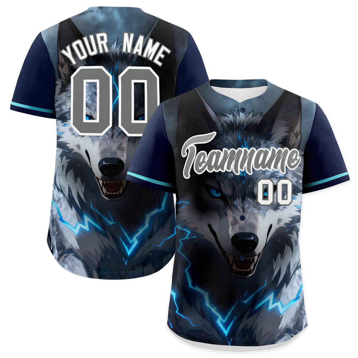 Custom Dark Blue Gray White Wolf Animal Series Personalization Graffiti Pattern Baseball Jersey| KXKSHOP