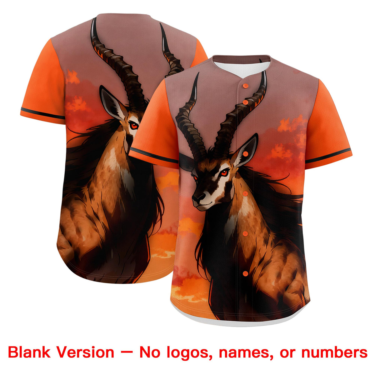 Custom Orange Black White Deer Animal Series Personalization Graffiti Pattern Baseball Jersey| KXKSHOP
