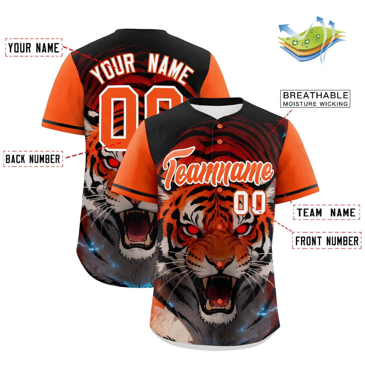 Custom Orange White Tiger Animal Series Personalization Graffiti Pattern Baseball Jersey| KXKSHOP