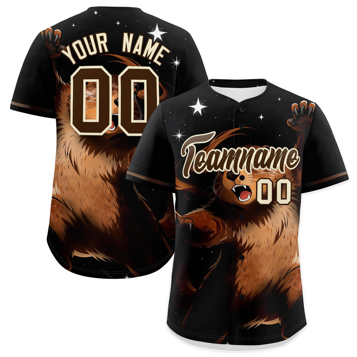 Custom Black Brown Cream Animal Series Personalization Graffiti Pattern Baseball Jersey| KXKSHOP