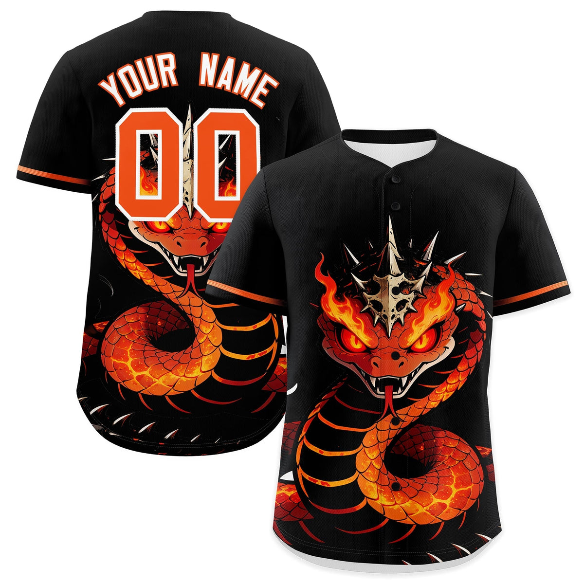 Custom Black Orange White Snake Animal Series Personalization Graffiti Pattern Baseball Jersey| KXKSHOP