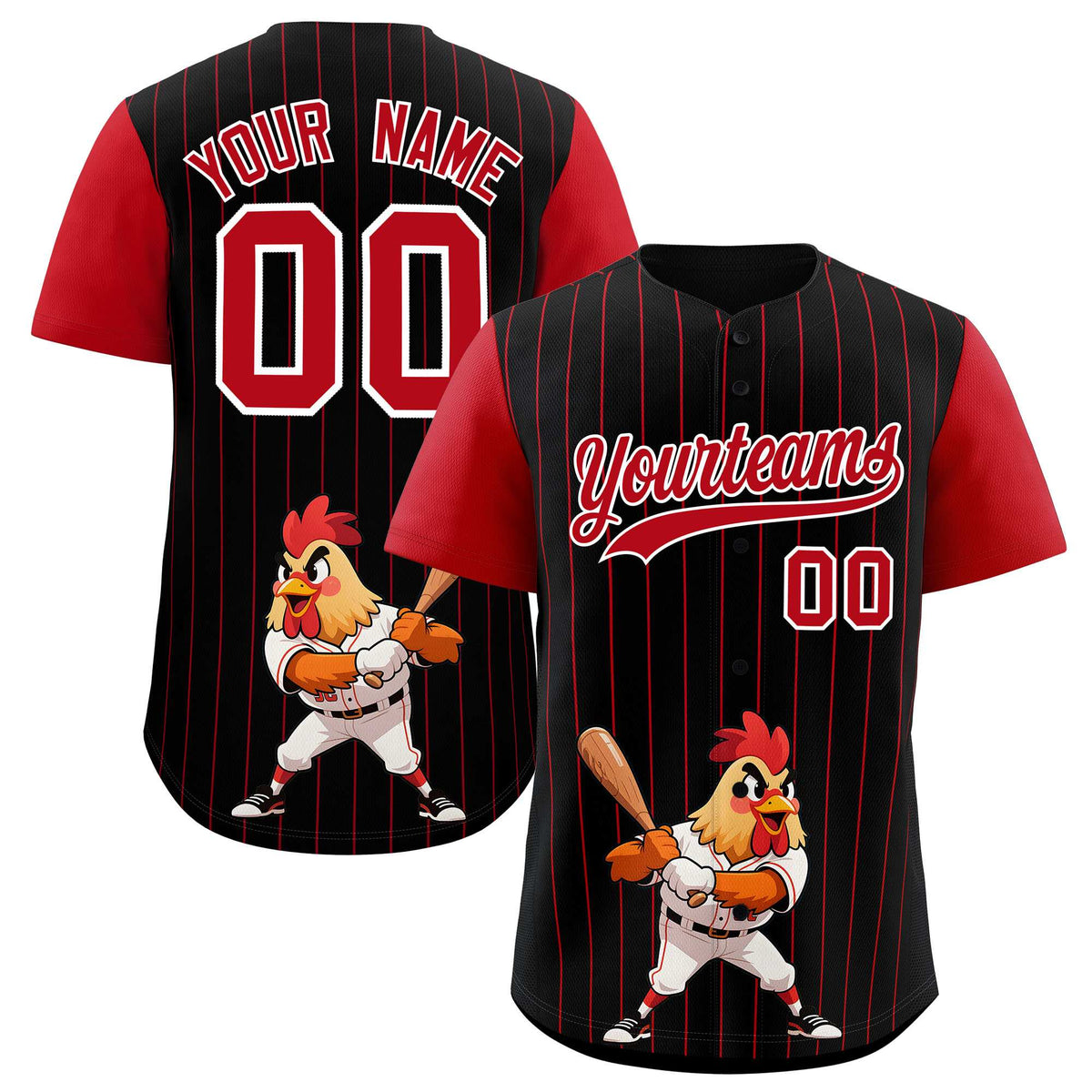 Custom Black Red Stripe Animals Graffiti Pattern Raglan Sleeves Authentic Baseball Jersey