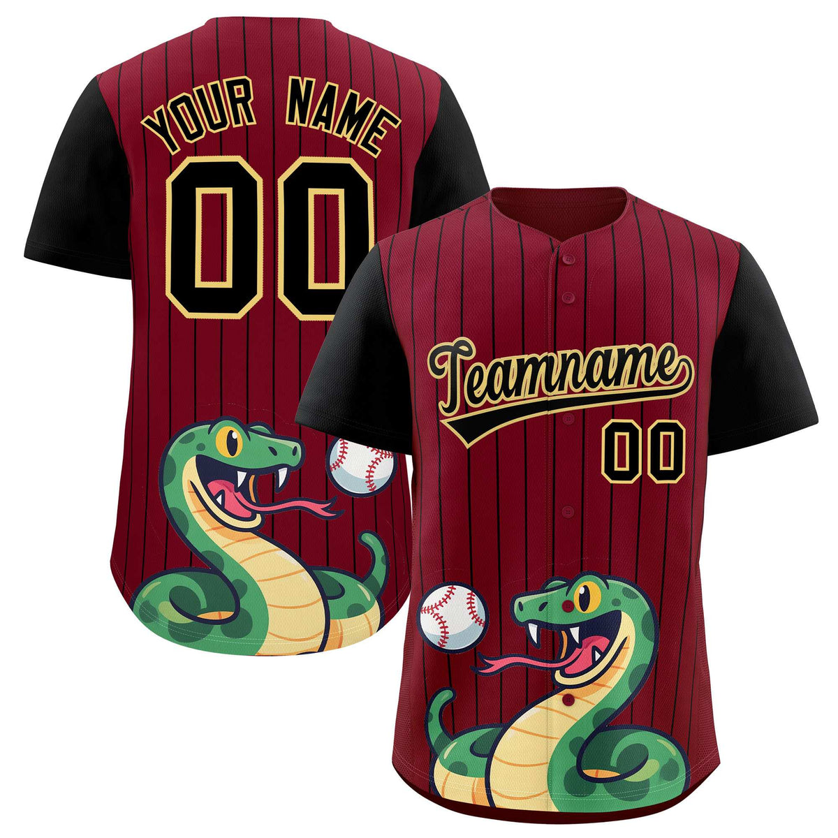 Custom Crimson Black Stripe Animals Graffiti Pattern Raglan Sleeves Authentic Baseball Jersey