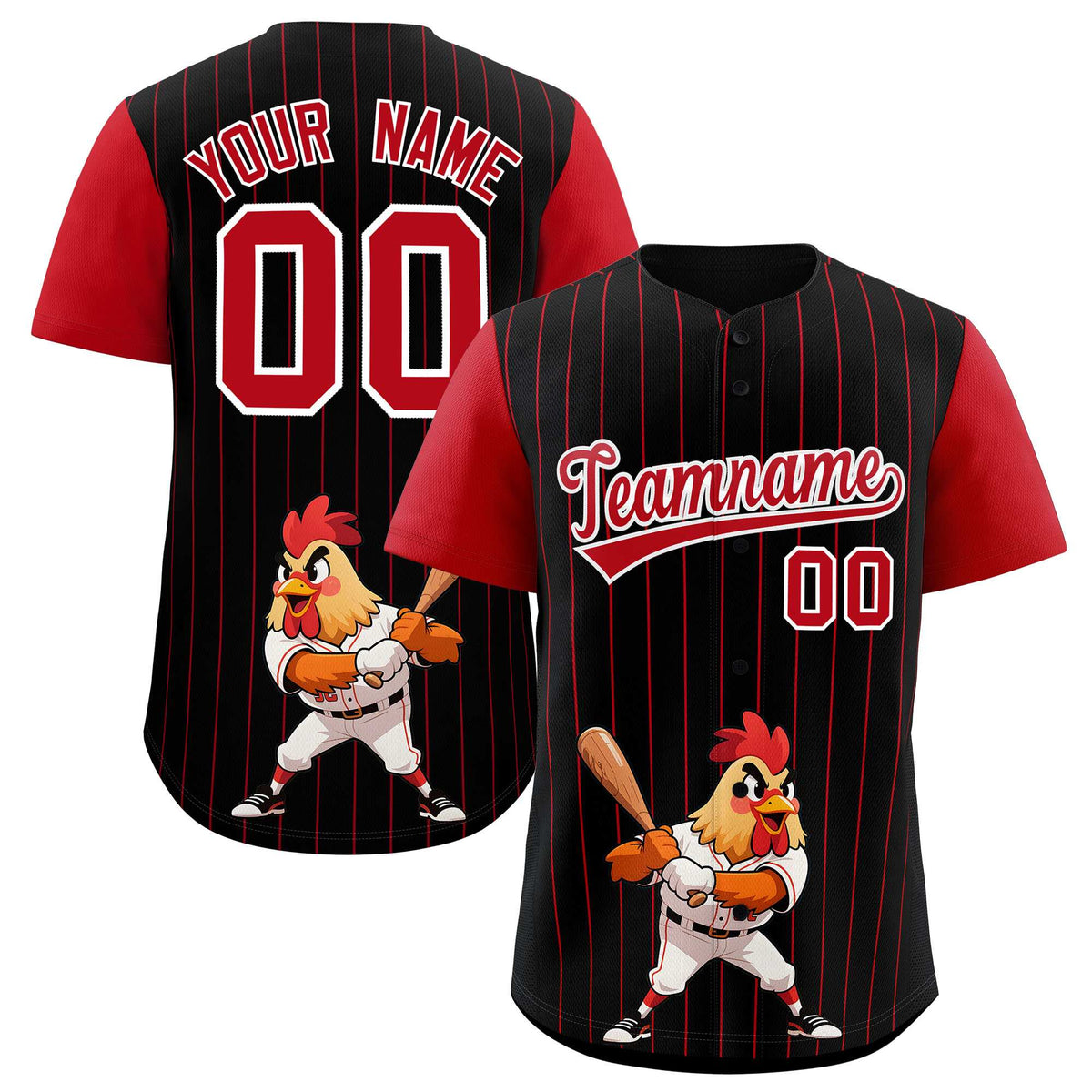 Custom Black Red Stripe Animals Graffiti Pattern Raglan Sleeves Authentic Baseball Jersey