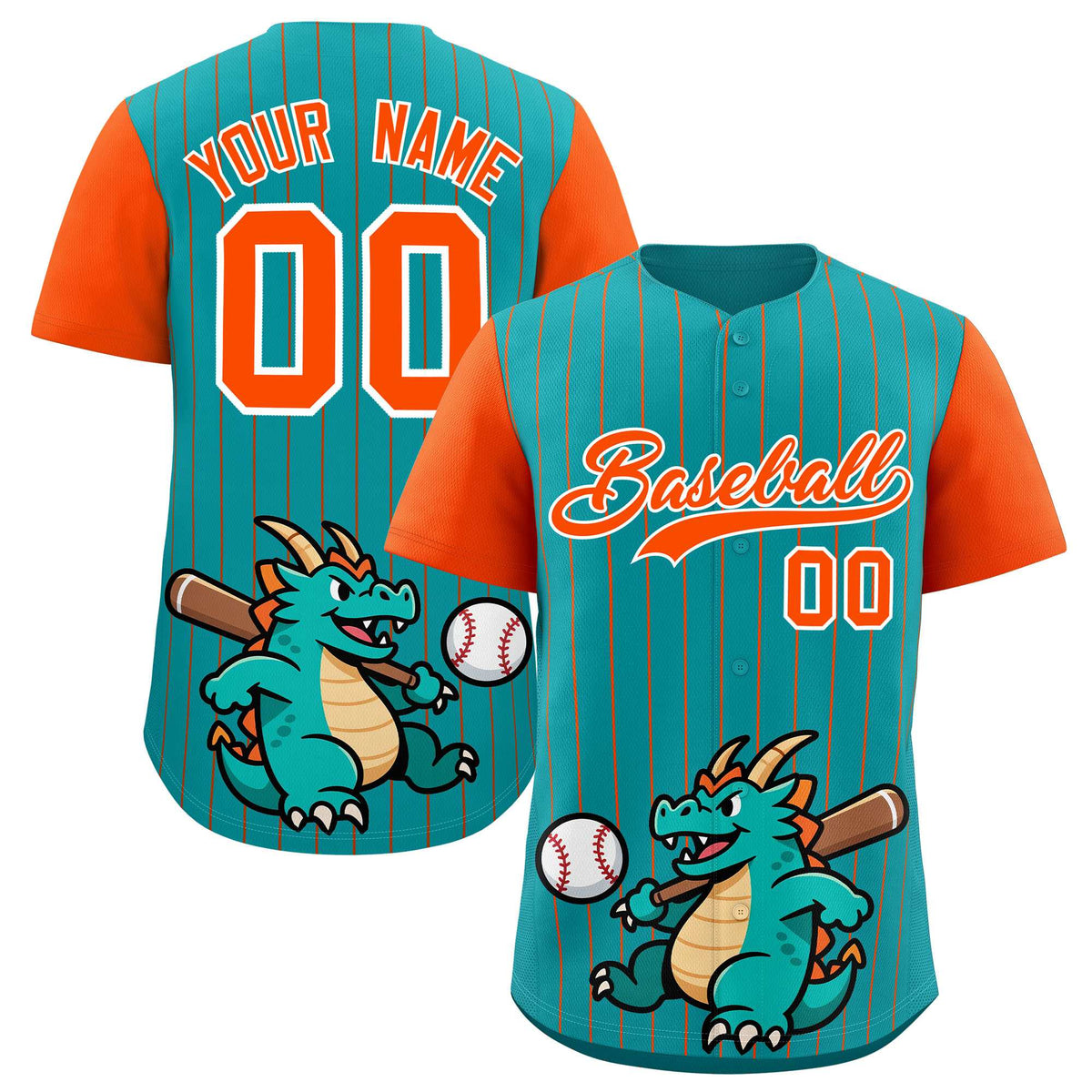 Custom Aqua Orange Stripe Animals Graffiti Pattern Raglan Sleeves Authentic Baseball Jersey