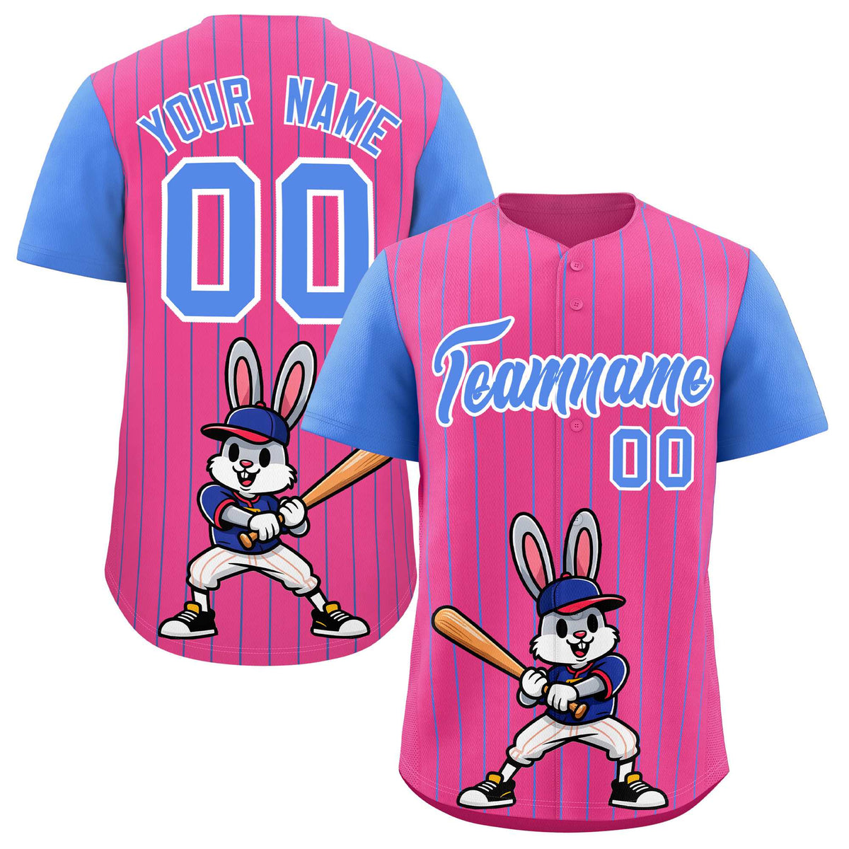 Custom Pink Light Blue Stripe Animals Graffiti Pattern Raglan Sleeves Authentic Baseball Jersey