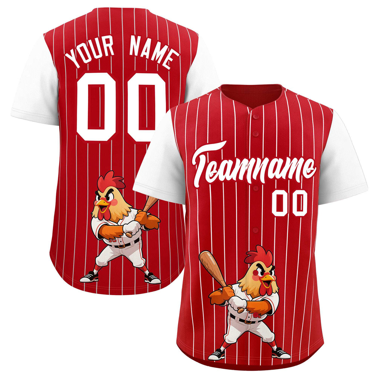Custom Red White Stripe Animals Graffiti Pattern Raglan Sleeves Authentic Baseball Jersey