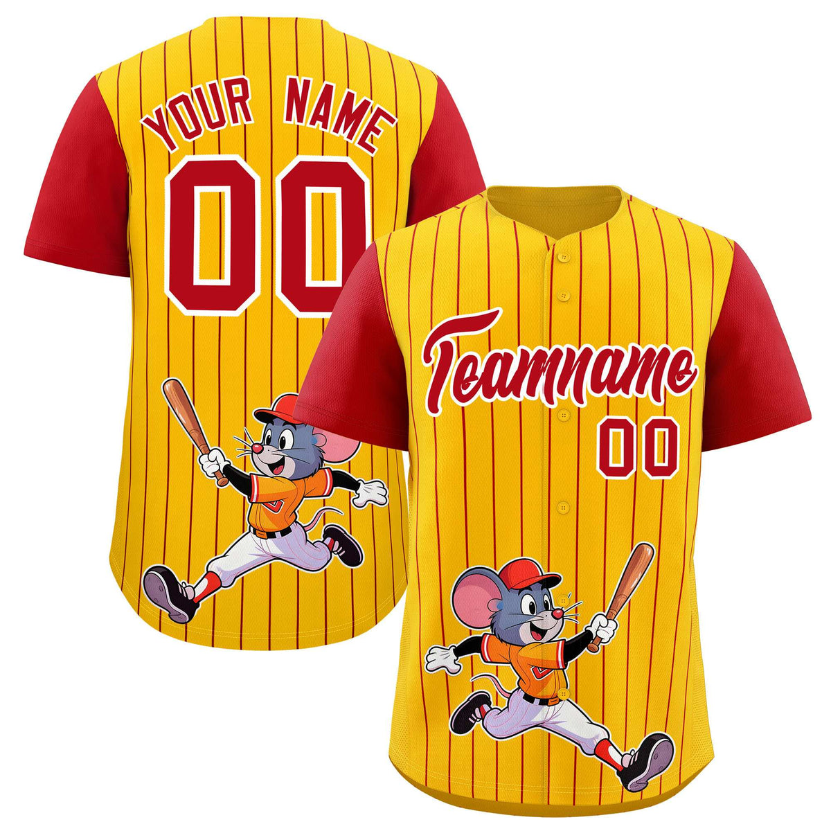 Custom Yellow Red Stripe Animals Graffiti Pattern Raglan Sleeves Authentic Baseball Jersey