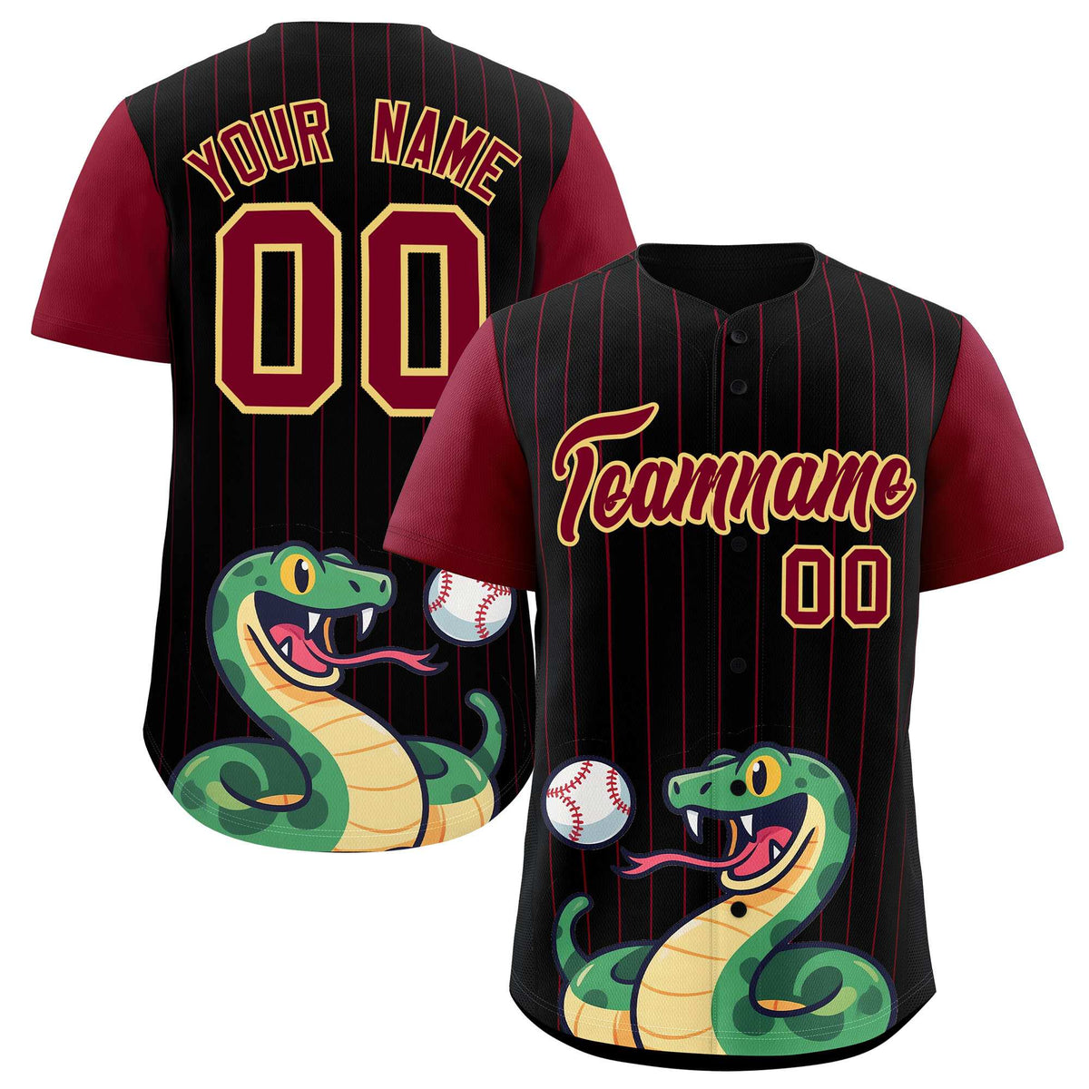 Custom Black Crimson Stripe Animals Graffiti Pattern Raglan Sleeves Authentic Baseball Jersey
