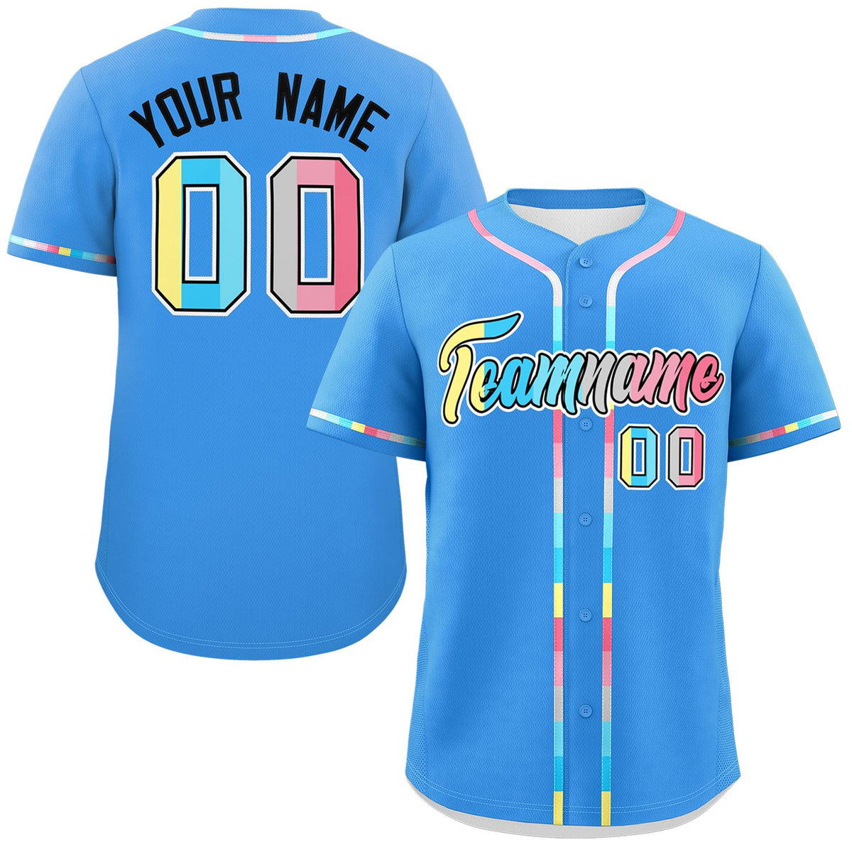 Custom Powder Blue Genderflux For Pride Month Classic Style Authentic Baseball Jersey