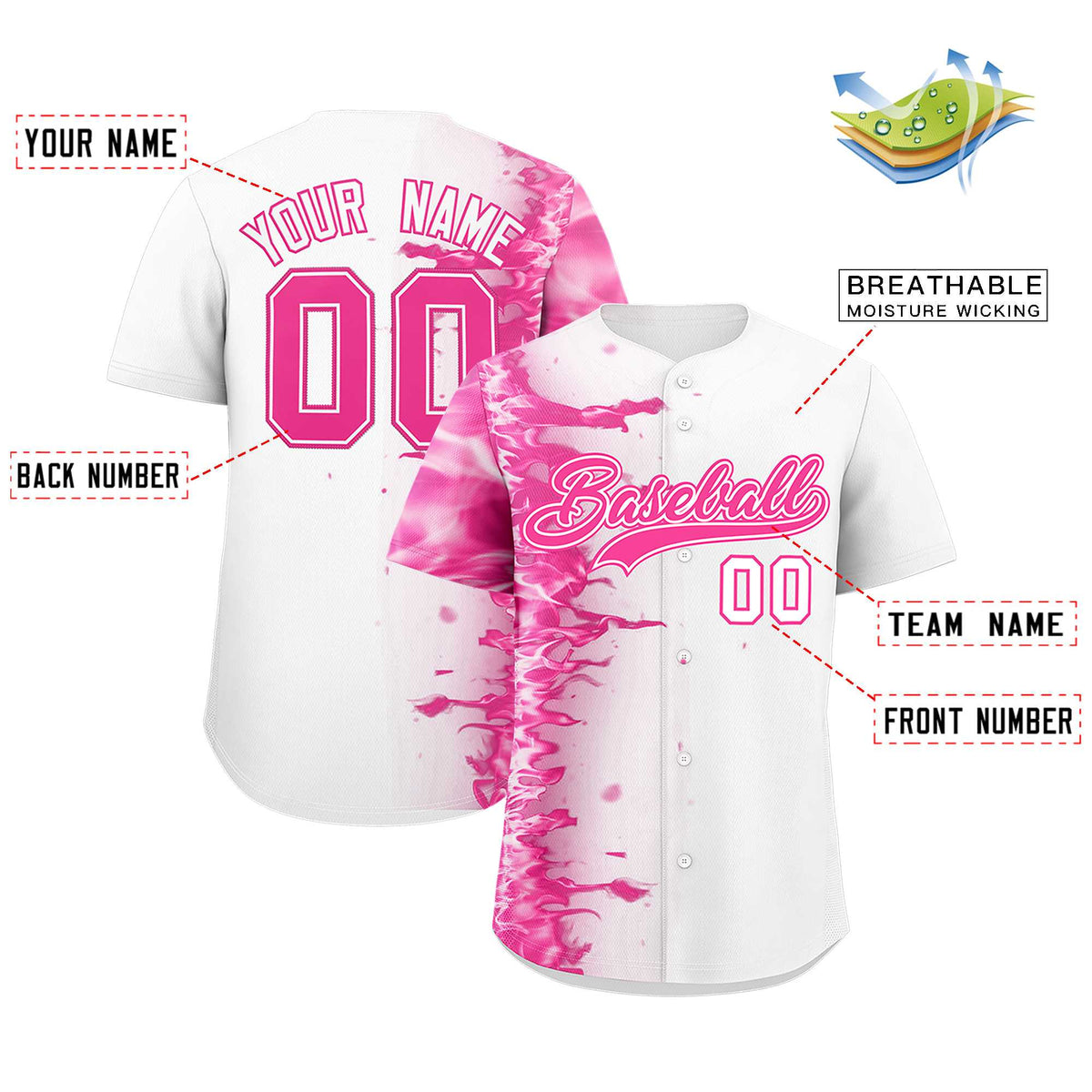 Custom White Personalized 3D Flame Design Authentic Baseball Jersey