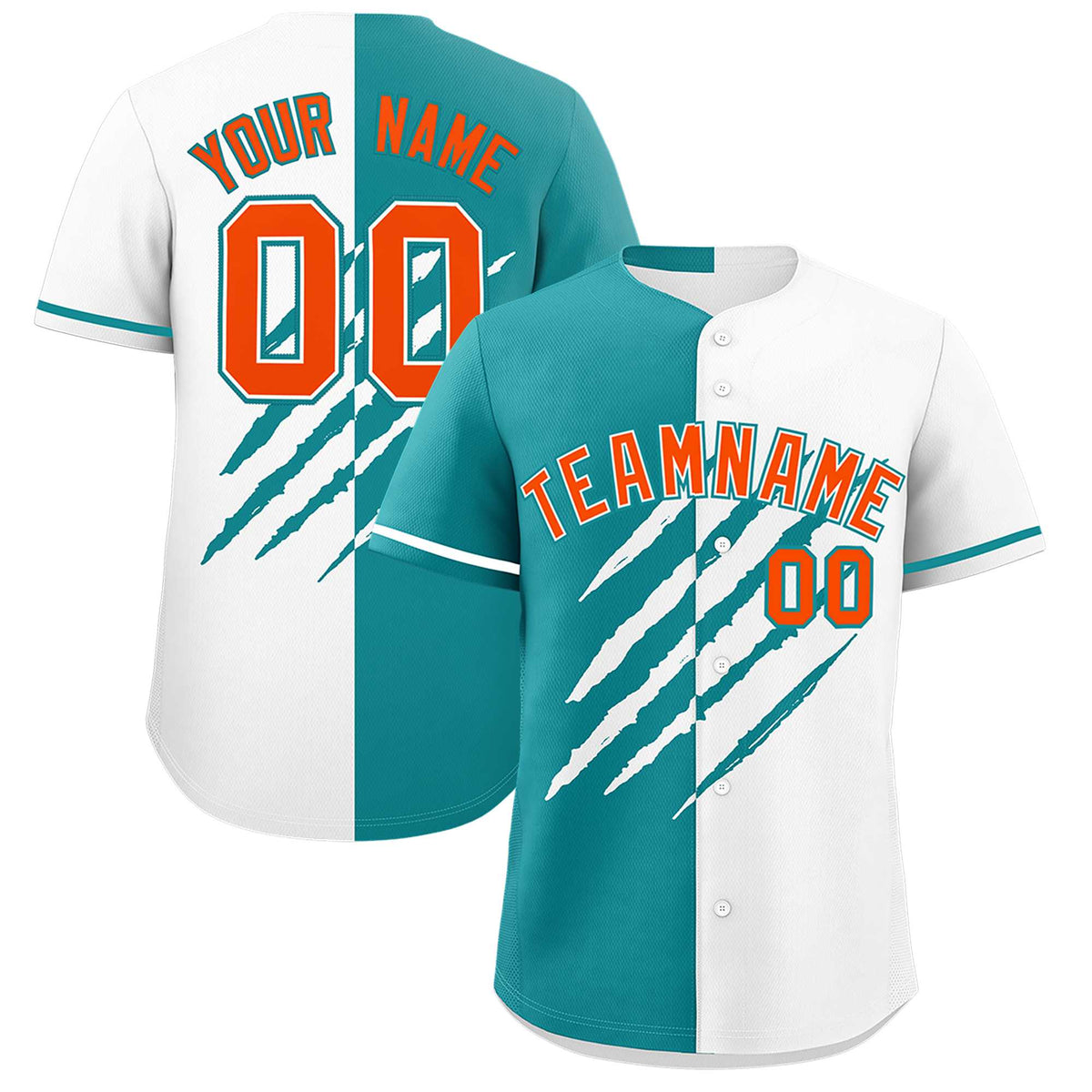 Custom Aqua White Split Tiger Claw Scratch Pattern Baseball Jersey