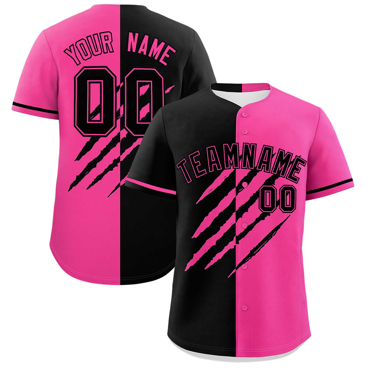 Custom Black Pink Split Tiger Claw Scratch Pattern Baseball Jersey