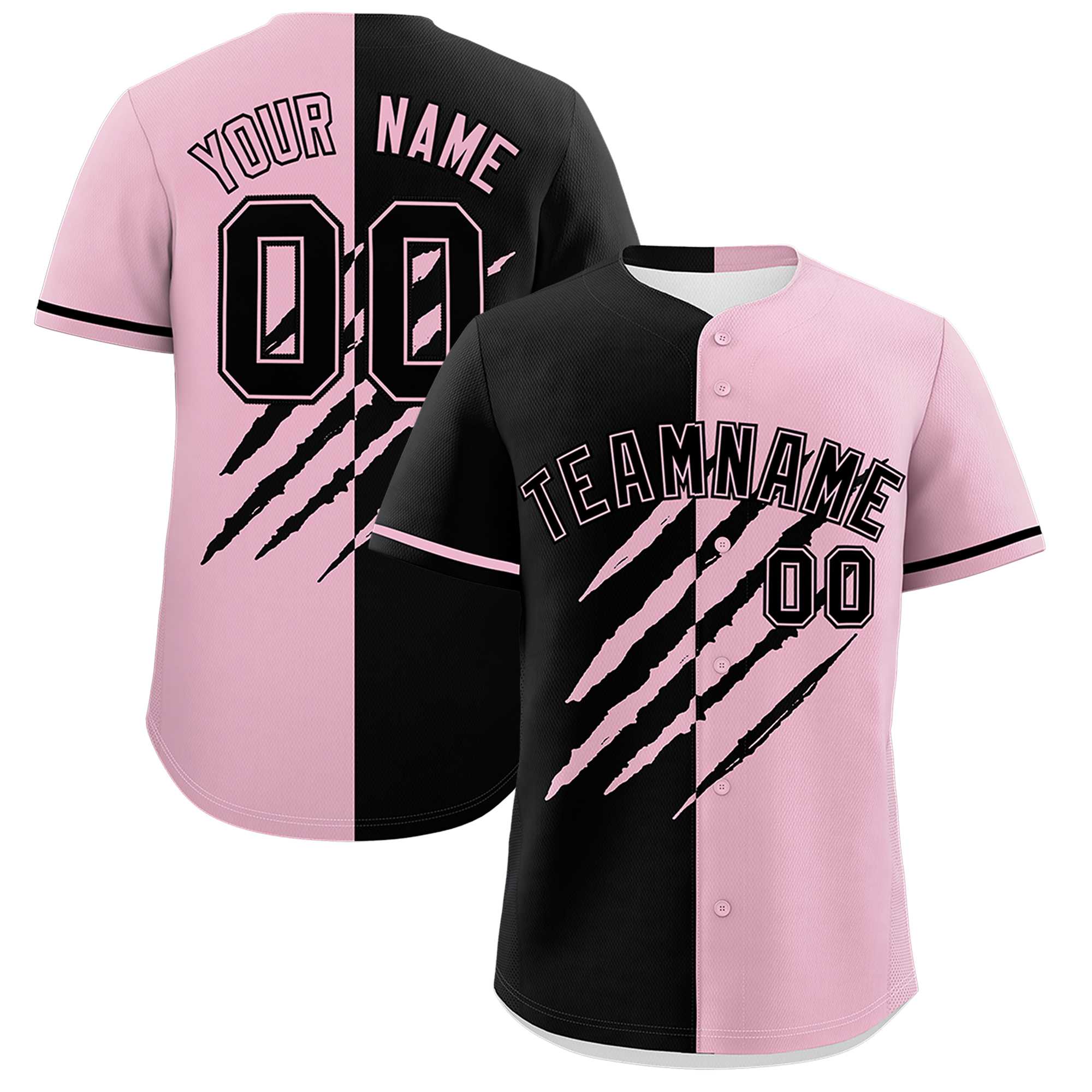 Custom Black Light Pink Split Tiger Claw Scratch Pattern Baseball Jersey