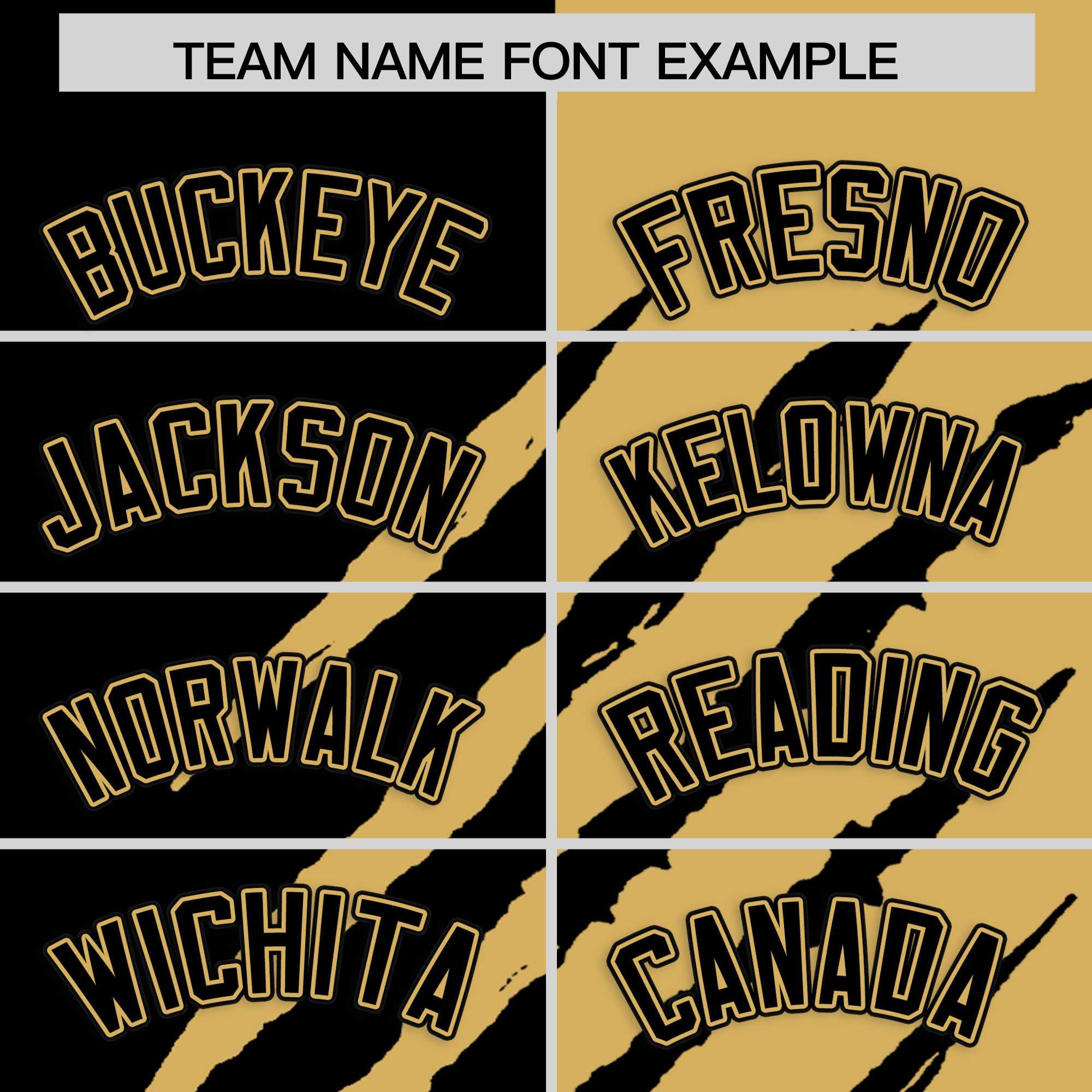 Custom Black Old Gold Split Tiger Claw Scratch Pattern Baseball Jersey