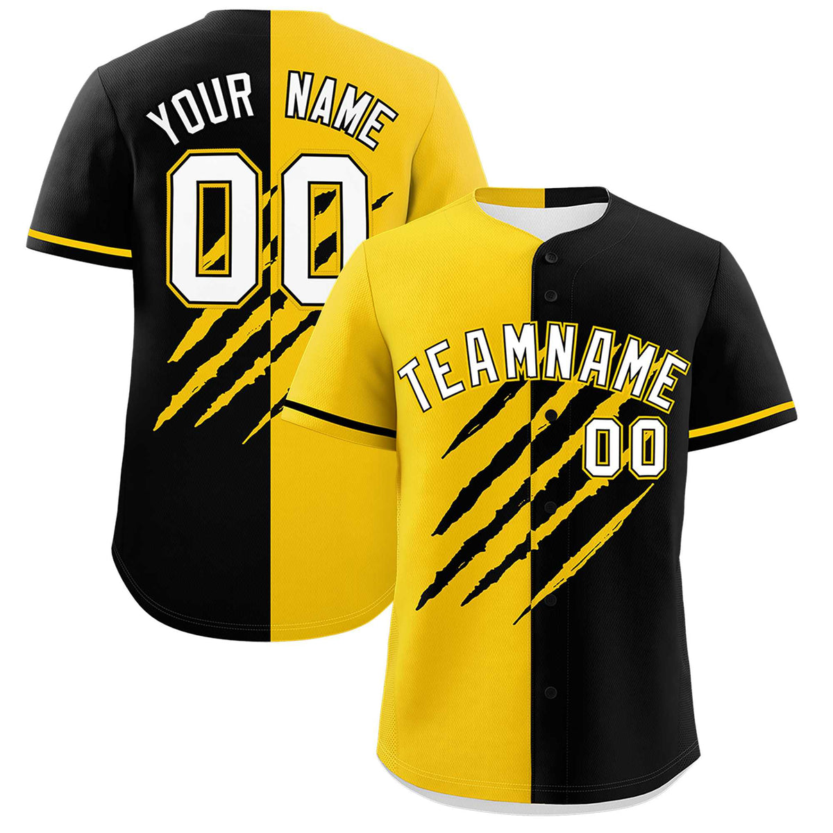 Custom Gold Black Split Tiger Claw Scratch Pattern Baseball Jersey