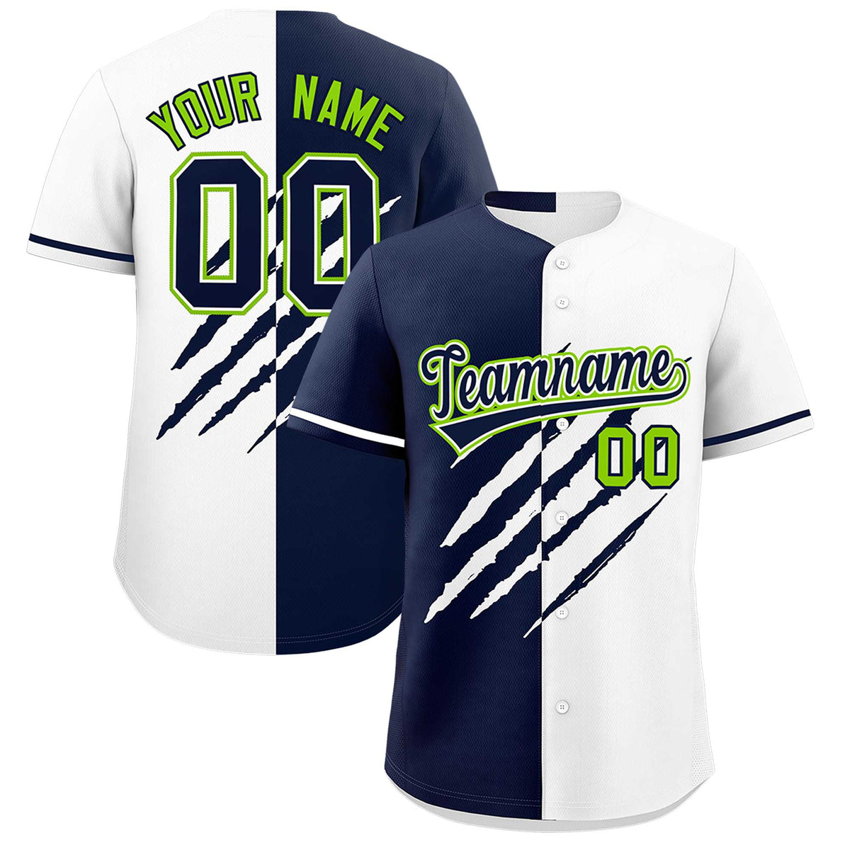 Custom Navy White Split Tiger Claw Scratch Pattern Baseball Jersey