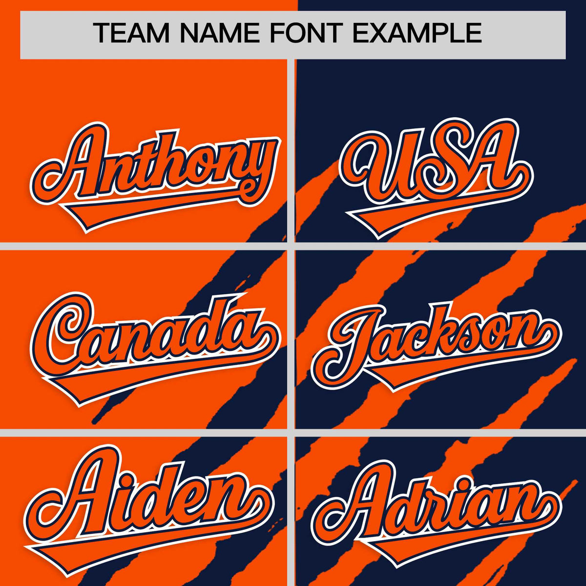 Custom Orange Navy Split Tiger Claw Scratch Pattern Baseball Jersey