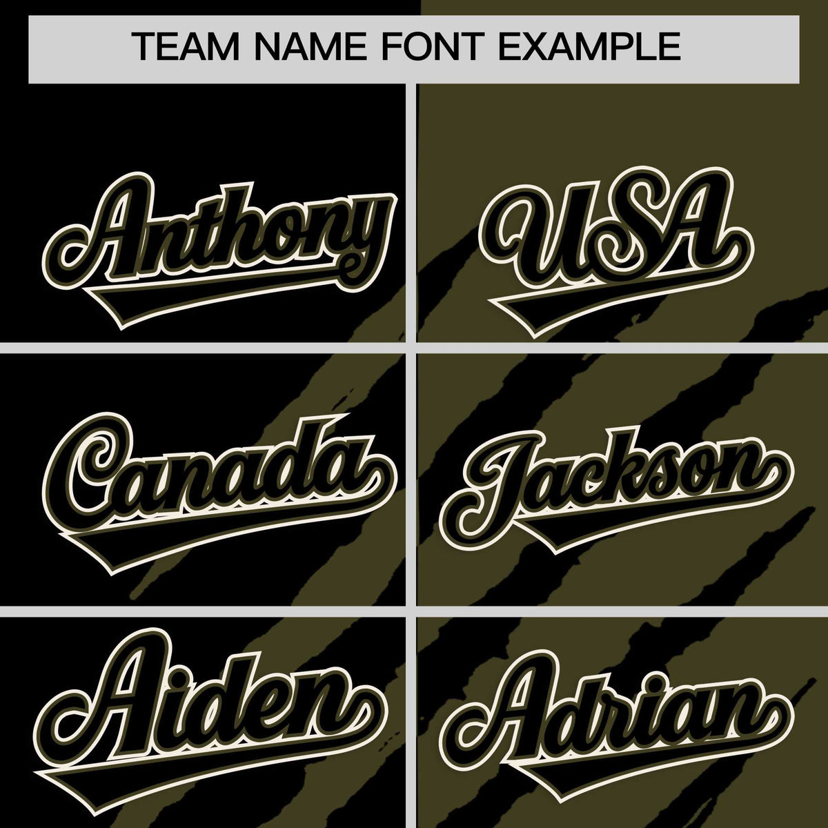 Custom Black Olive Split Tiger Claw Scratch Pattern Baseball Jersey